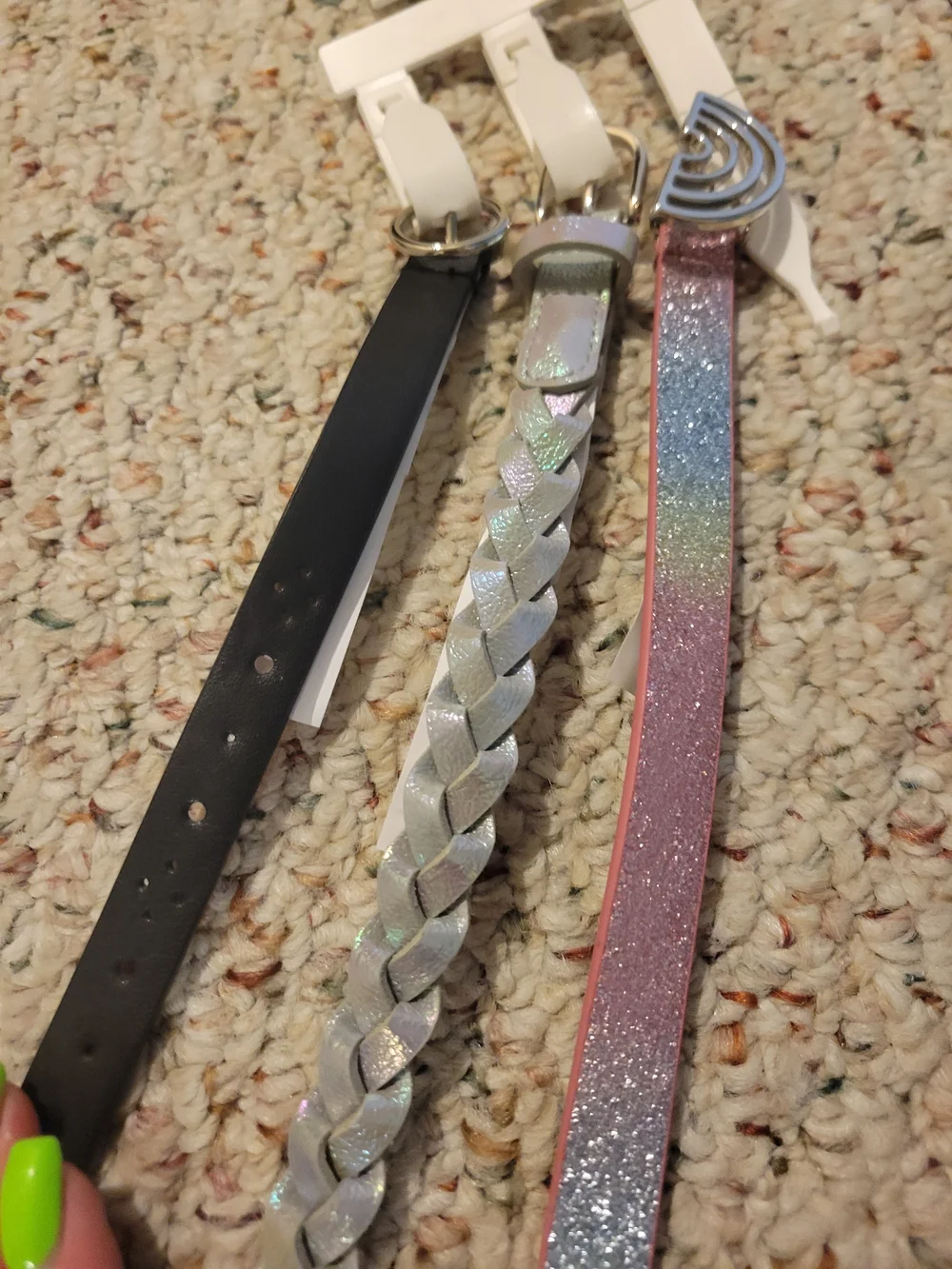 Kids Glitter & Belt Trio - Black, White, Rainbow